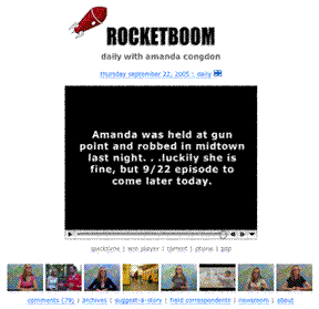 Rocketboom screenshot saying that Amanda was robbed